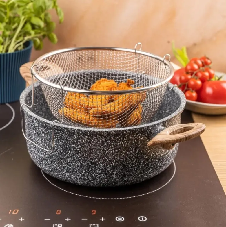 Garnek tradycyjny do smażenia frytek 24 cm z koszykiem stalowym i pokrywką 4L KingHoff