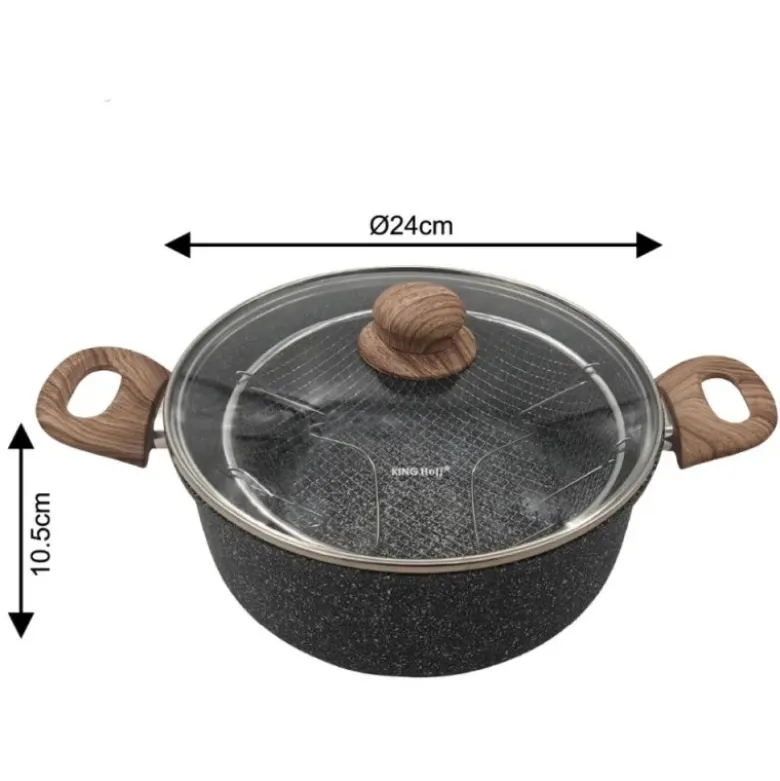 Garnek tradycyjny do smażenia frytek 24 cm z koszykiem stalowym i pokrywką 4L KingHoff