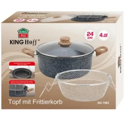 Garnek tradycyjny do smażenia frytek 24 cm z koszykiem stalowym i pokrywką 4L KingHoff
