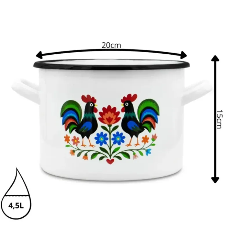 Garnek tradycyjny emaliowany 20 cm z uchwytami stalowy biały Folk 4,5 l Tragar