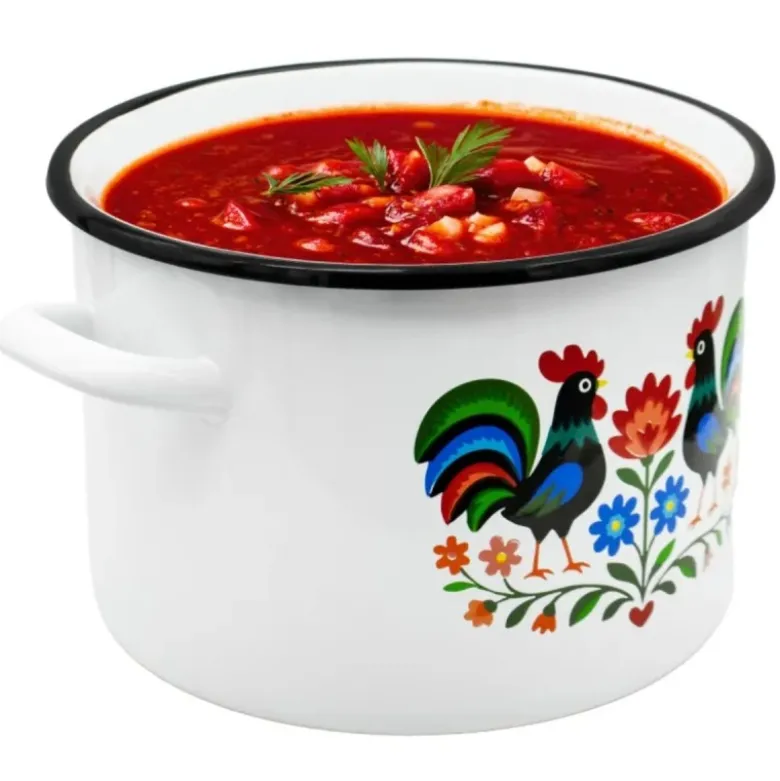 Garnek tradycyjny emaliowany 22 cm z uchwytami stalowy biały Folk 6L Tragar