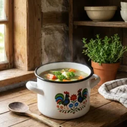 Garnek tradycyjny emaliowany 24 cm z uchwytami stalowy biały Folk 7.8L Tragar