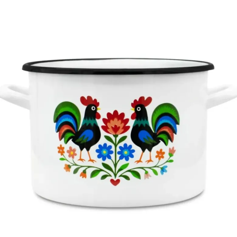 Garnek tradycyjny emaliowany 24 cm z uchwytami stalowy biały Folk 7.8L Tragar