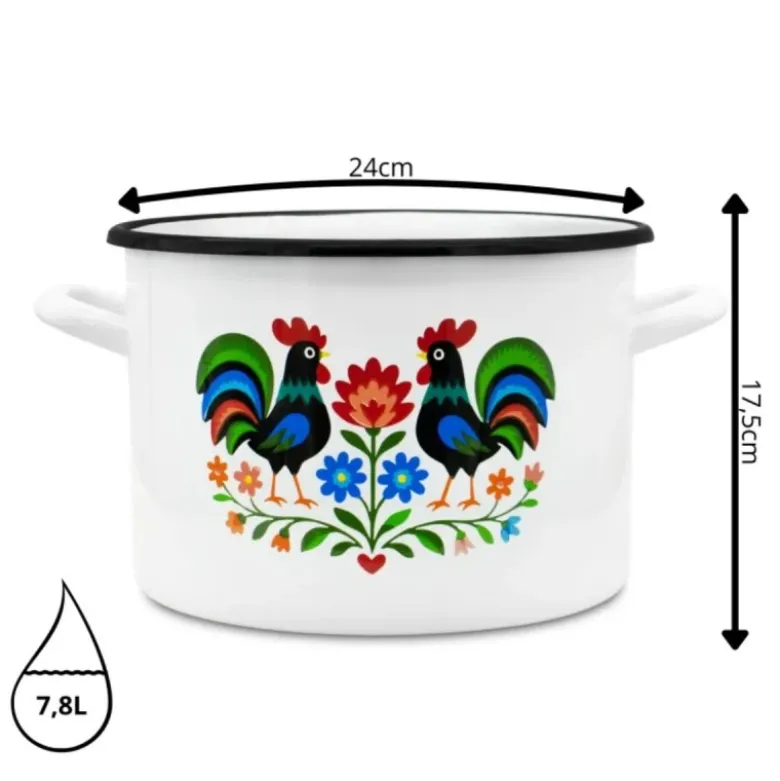 Garnek tradycyjny emaliowany 24 cm z uchwytami stalowy biały Folk 7.8L Tragar