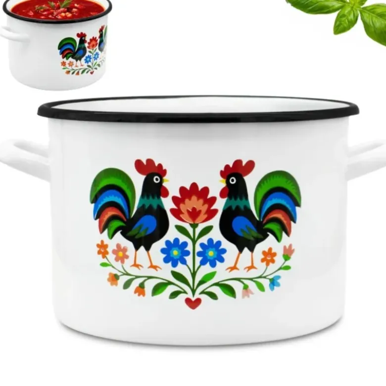Garnek tradycyjny emaliowany 24 cm z uchwytami stalowy biały Folk 7.8L Tragar