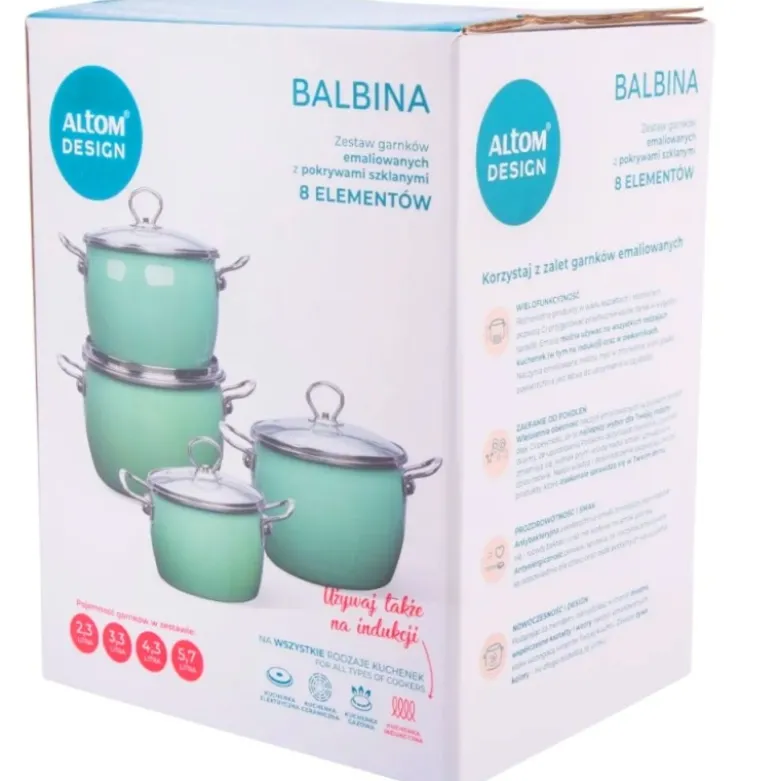 Garnki emaliowane z pokrywkami Altom Balbina zestaw 4 garnków emaliowanych zielone