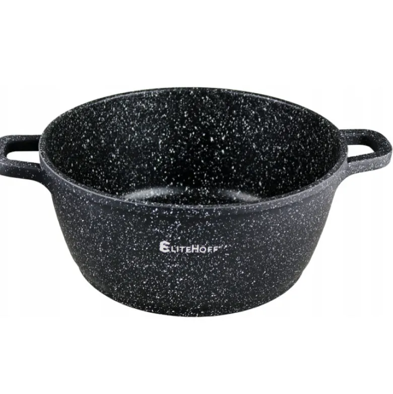 Garnki marmurowe zestaw 3 garnków granitowych indukcyjnych z pokrywkami Elitehoff E 7061