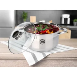 Garnki stalowe szczotkowane MG Home Moderno 9 el zestaw 4 garnków rondel z pokrywkami na indukcję