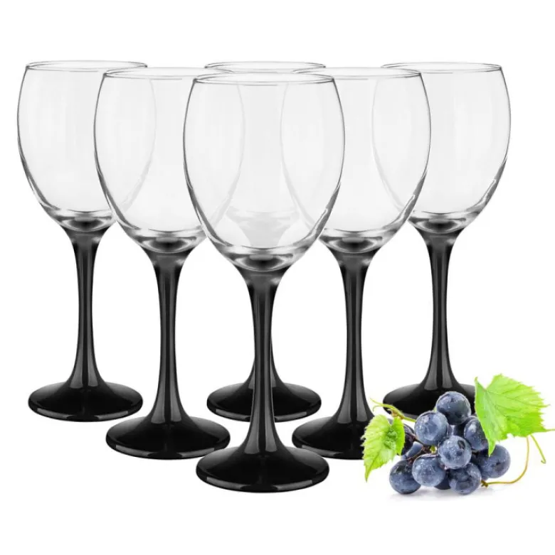 Kieliszki do wina Glasmark 300 ml komplet 6 sztuk z czarną nóżką
