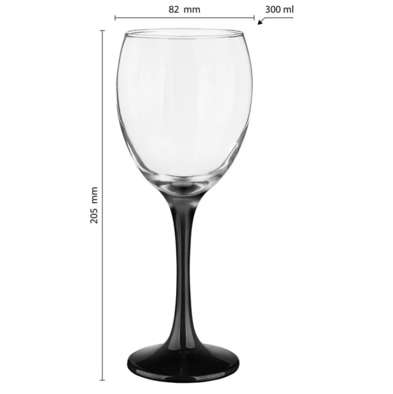 Kieliszki do wina Glasmark 300 ml komplet 6 sztuk z czarną nóżką
