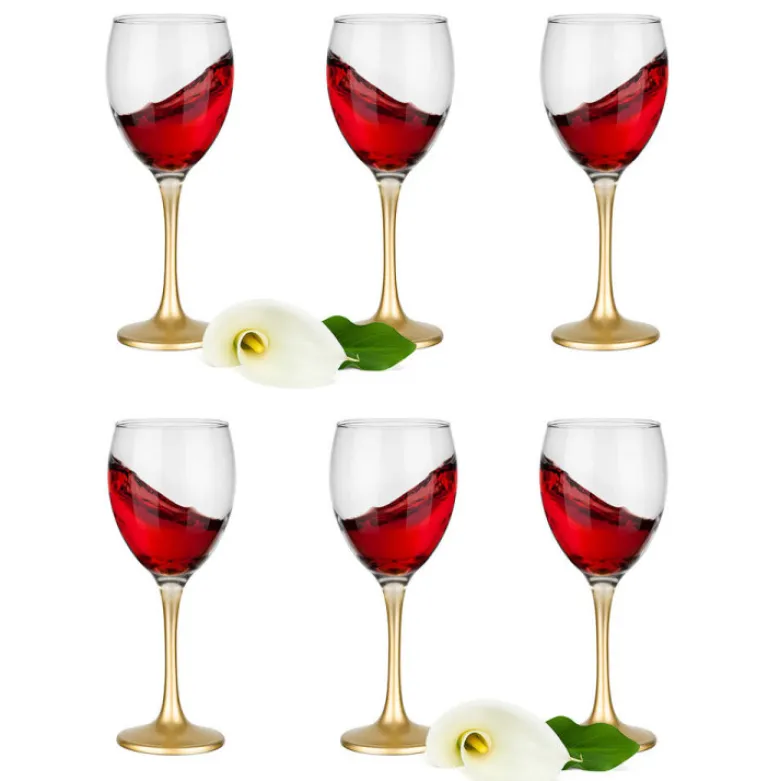 Kieliszki do wina 300 ml Glasmark komplet 6szt złota nóżka
