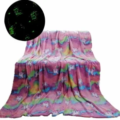 Koc świecący w ciemności 150x200 cm pled z mikrofibry dla dzieci jednorożec Cotton World