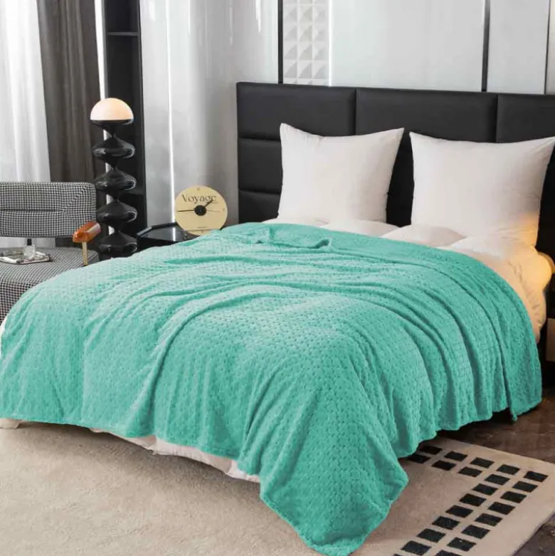 Koc 200x220 cm mikrofibra Cotton World miękki ciepły pled narzuta na łóżko niebiesko-zielony KHT-59