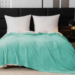 Koc 200x220 cm mikrofibra Cotton World miękki ciepły pled narzuta na łóżko niebiesko-zielony KHT-59