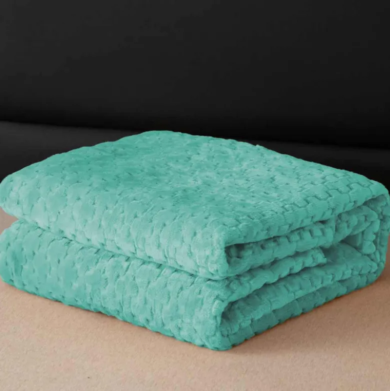 Koc 200x220 cm mikrofibra Cotton World miękki ciepły pled narzuta na łóżko niebiesko-zielony KHT-59