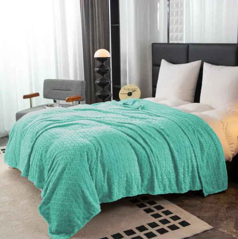 Koc 200x220 cm mikrofibra Cotton World miękki ciepły pled narzuta na łóżko niebiesko-zielony KHT-59