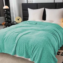Koc 200x220 cm mikrofibra Cotton World miękki ciepły pled narzuta na łóżko niebiesko-zielony KHT-59