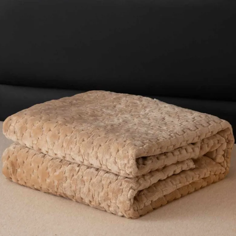 Koc 200x220 cm mikrofibra Cotton World miękki ciepły pled narzuta na łóżko beżowy KHT-56