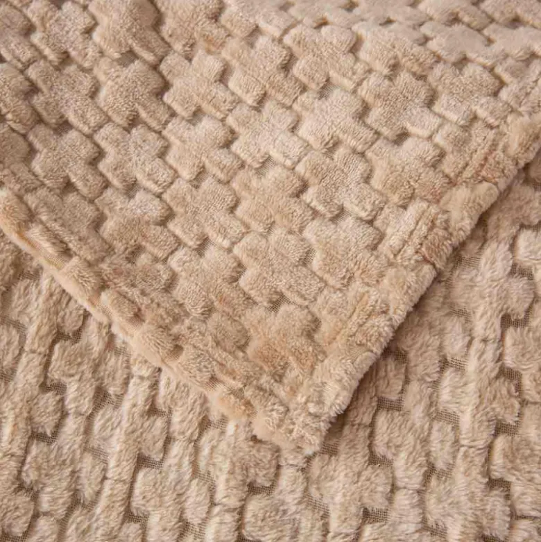 Koc 200x220 cm mikrofibra Cotton World miękki ciepły pled narzuta na łóżko beżowy KHT-56