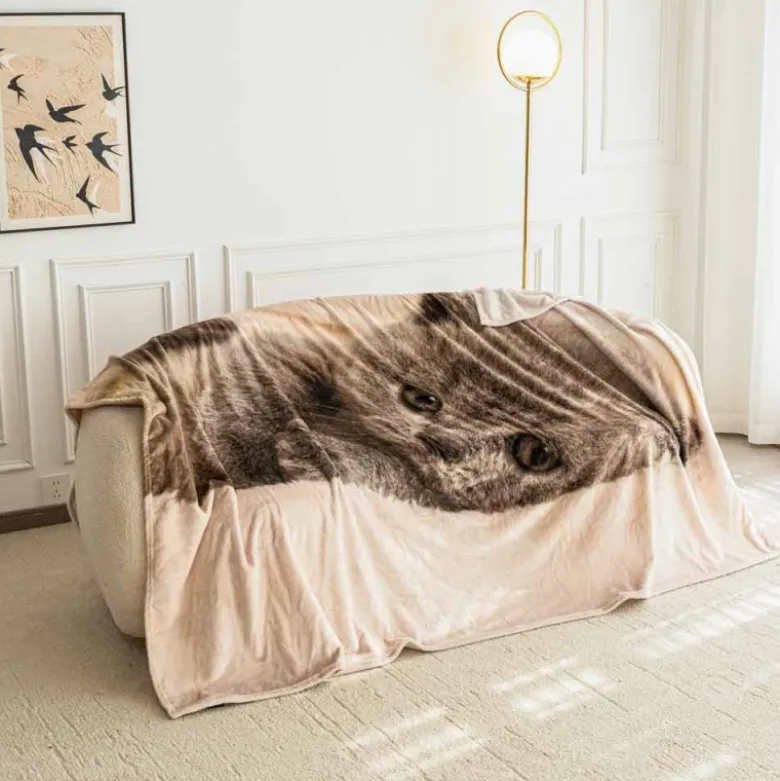 Koc z realistycznym nadrukiem nadrukiem 160x200 miękki pled narzuta na łóżko Cotton World KSM 93 wzór kotek