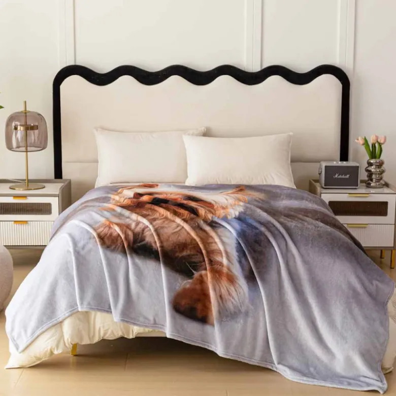 Koc z realistycznym nadrukiem 160x200 miękki pled narzuta na łóżko Cotton World KSM 88 wzór piesek
