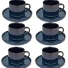 Komplet 6 filiżanek ze spodkami porcelanowe Florina Evia Blue 250 ml do kawy herbaty zestaw niebieskie modern