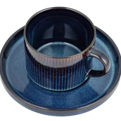 Komplet 6 filiżanek ze spodkami porcelanowe Florina Evia Blue 250 ml do kawy herbaty zestaw niebieskie modern