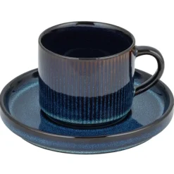 Komplet 6 filiżanek ze spodkami porcelanowe Florina Evia Blue 250 ml do kawy herbaty zestaw niebieskie modern
