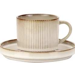 Komplet 6 filiżanek ze spodkami porcelanowych GierekHoff Evie 250 ml do kawy herbaty zestaw kremowe retro