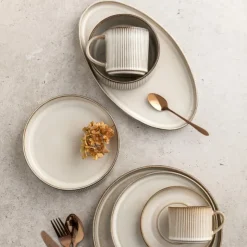 Komplet 6 filiżanek ze spodkami porcelanowych GierekHoff Evie 250 ml do kawy herbaty zestaw kremowe retro