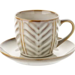 Komplet 6 filiżanek ze spodkami porcelanowych Florina Lehti 250 ml do kawy herbaty zestaw beżowe