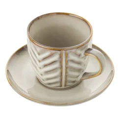 Komplet 6 filiżanek ze spodkami porcelanowych Florina Lehti 250 ml do kawy herbaty zestaw beżowe