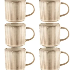 Komplet 6 kubków porcelanowych GierekHoff Evie 330 ml do kawy herbaty zestaw kremowe retro