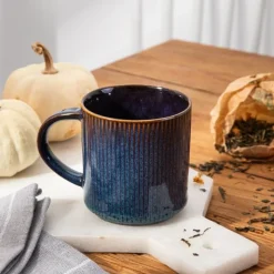 Komplet 6 kubków porcelanowych Florina Evia Blue 330 ml do kawy herbaty zestaw niebieskie modern