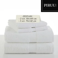 Komplet 4 ręczników kąpielowych Piruu 2x 70x140 i 2 x 50x100 bawełniane frotte białe