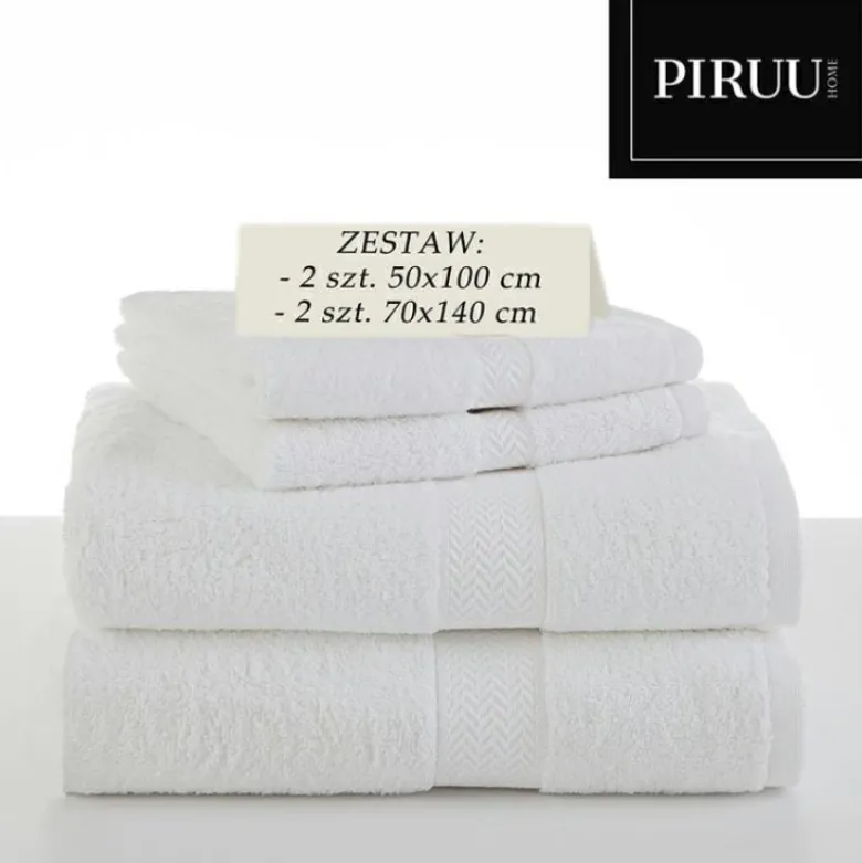 Komplet 4 ręczników kąpielowych Piruu 2x 70x140 i 2 x 50x100 bawełniane frotte białe