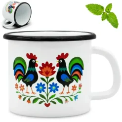 Kubek emaliowany 1200 ml do kawy herbaty biały stal Folk Tragar
