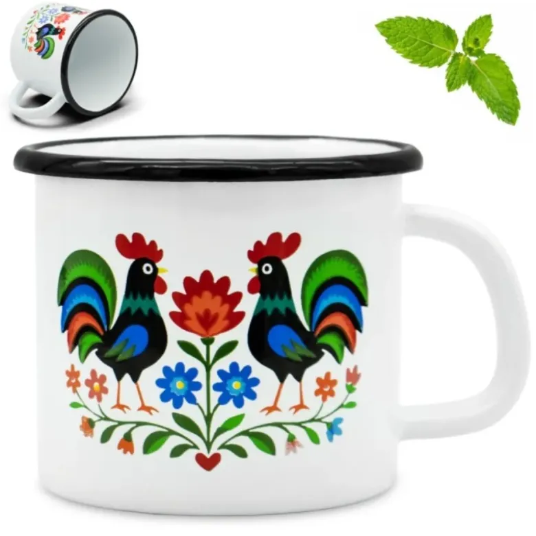 Kubek emaliowany 1200 ml do kawy herbaty biały stal Folk Tragar