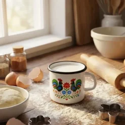 Kubek emaliowany 1200 ml do kawy herbaty biały stal Folk Tragar