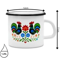 Kubek emaliowany 1200 ml do kawy herbaty biały stal Folk Tragar
