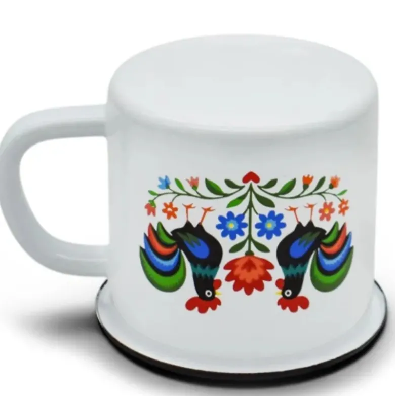 Kubek emaliowany 1200 ml do kawy herbaty biały stal Folk Tragar