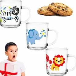 Kubek szklany dla dziecka 220 ml małe szklaneczki Tola zestaw 3 sztuk Zwierzaki Glasmark