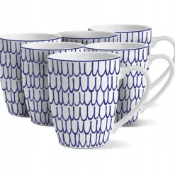 Kubki porcelanowe 360 ml MG Home Fiori niebieski wzór płatki kwiatu komplet 6 kubków