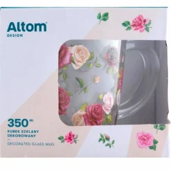 Kubki szklane 350 ml Altom Róża zestaw 6 sztuk szklanka z uchwytem pudełko prezentowe