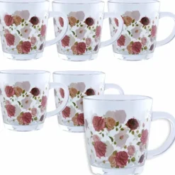 Kubki szklane 350 ml Altom Róża zestaw 6 sztuk szklanka z uchwytem pudełko prezentowe