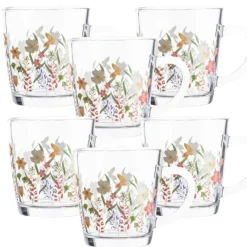 Kubki szklane 350 ml Altom Toronto w kwiaty szklanka z uchwytem zestaw 6 szt