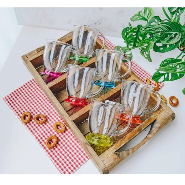 Kubki z uchem Kubas Glasmark kolorowe dno 400 ml zestaw 6 kubków