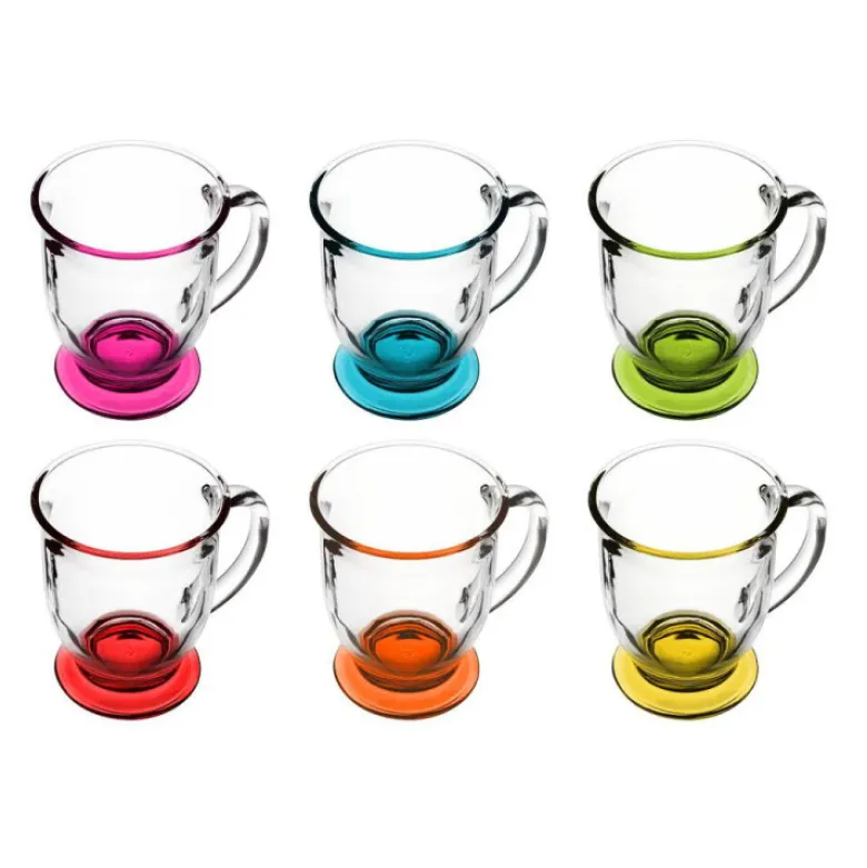Kubki z uchem Kubas Glasmark kolorowe dno 400 ml zestaw 6 kubków