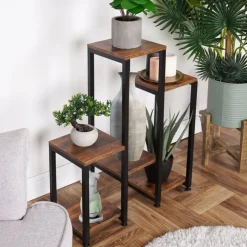 Kwietnik metalowy 80 cm czarny 6-poziomowy stojak na kwiaty i dekoracje Vilde drewno metal