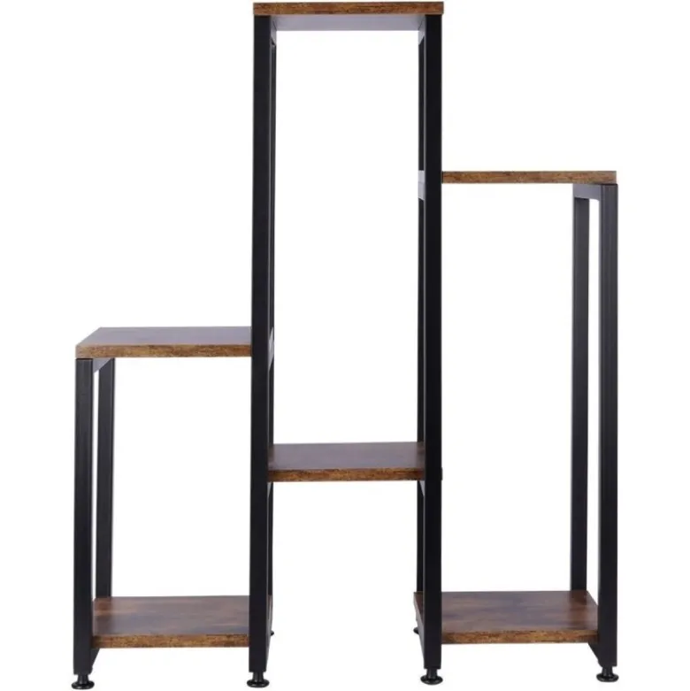 Kwietnik metalowy 80 cm czarny 6-poziomowy stojak na kwiaty i dekoracje Vilde drewno metal